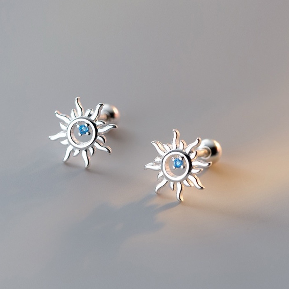 Solid Silver Little Sun Screw Back Studs Earrings - ESB013